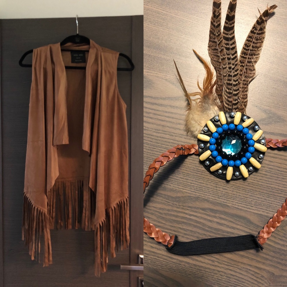 Women’s costume Indian vest fringe head feather